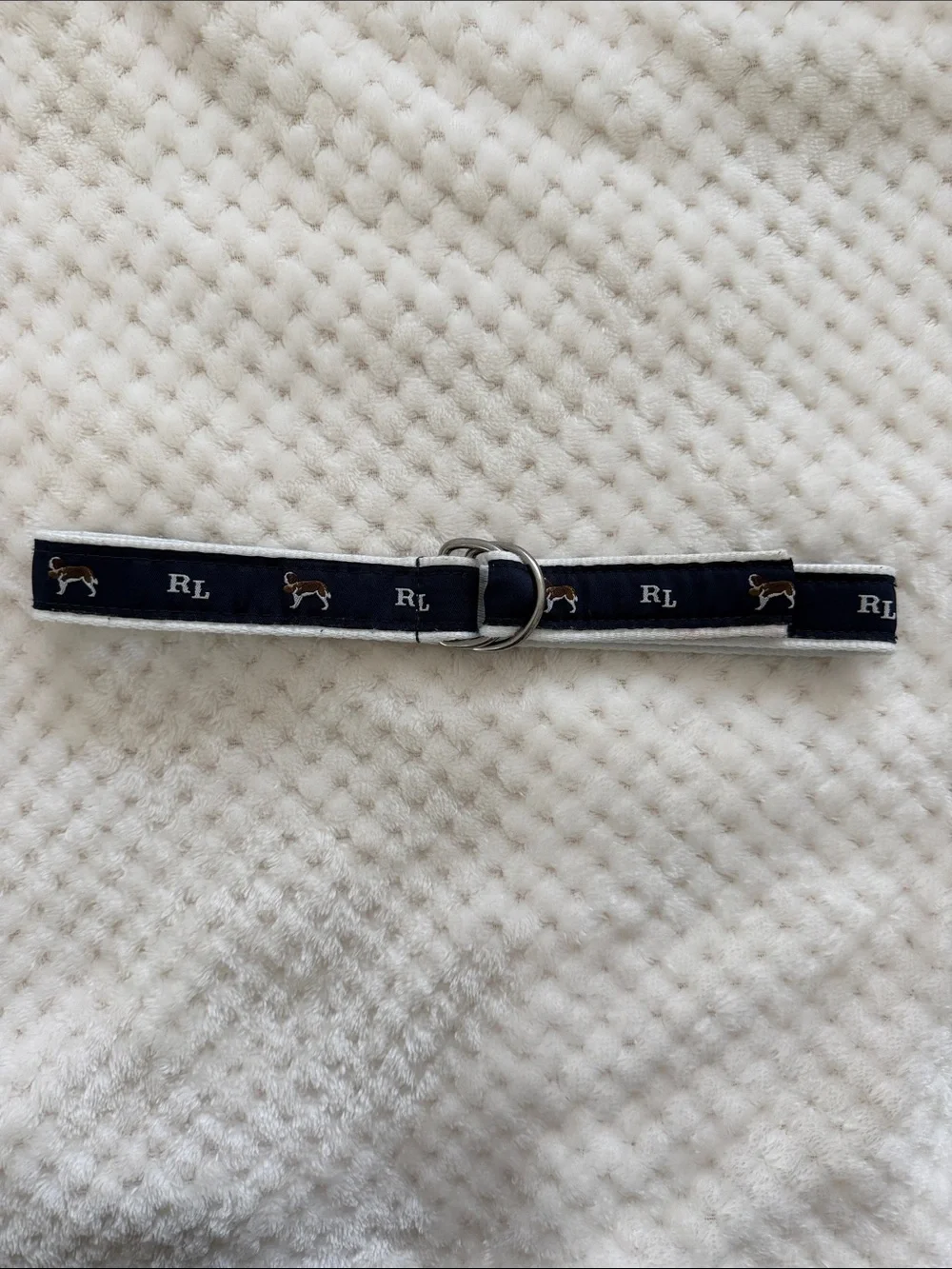 Ralph Lauren Navy Ribbon Belt with Dog & RL Motif - 18 month old size